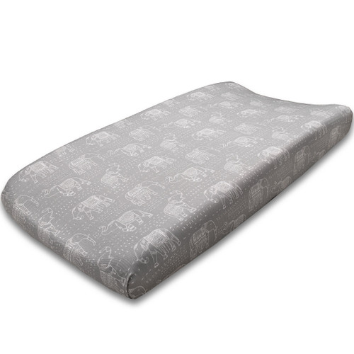 Liz And Roo Tribal Elephants Contoured Changing Pad Cover, Gray