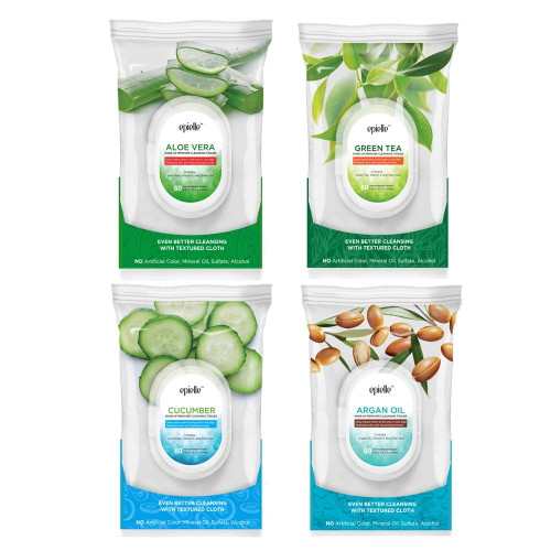 Epielle Benefit60 Facial Cleansing Tissue Makeup Remover Wipes Assortments 60 Sheets (green Combo, Cucumber, Green Tea, Aloe, Argan Oil - 4pack)
