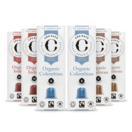 Cru Kafe Organic Premier Origin Box Variety Pack - Colombian, Indian, Honduran (60 Pods)