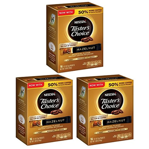 Nescafe Tasters Choice Hazelnut Instant Coffee Beverage, 0.1 Ounce 16 Count (3 Packs)