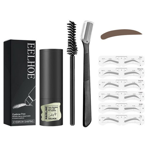 Willkey Eyebrow Stamp And Eyebrow Stencil Kit - 1 Step Eyebrow Stamp And Shaping Kit For Perfect Brow, 6 Eyebrow Stamp Stencils Kit, Long-lasting, Waterproof, Brown