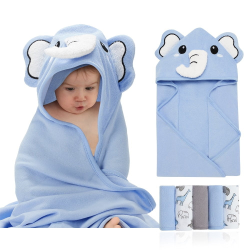 Baozhu Kids Hooded Towel, Soft Cotton Bath Towel, Newborn Hooded Towels And Sqare Towels, Baby Shower Gift Set