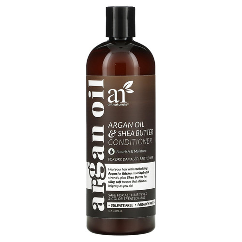 Argan Oil & Shea Butter Conditioner, For Dry, Damaged, Brittle Hair, 16 Fl Oz (473 Ml), Artnaturals