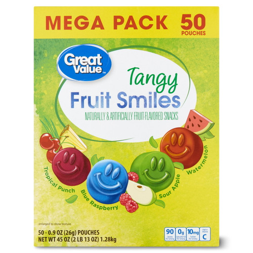 Great Value Tangy Fruit Smiles, 0.9 Oz, 50 Count