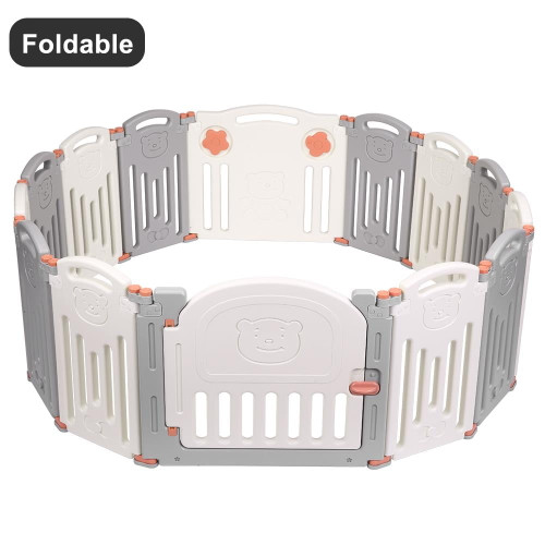 Godecor 14 Pannel Baby Playpen Toddler Safety Activity Center For Boys Or Girls, White & Gray