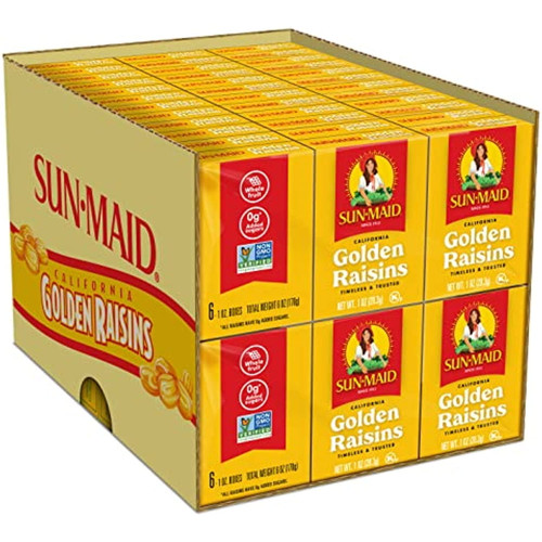 Sun-maid California Golden Raisins Snack | 1 Ounce Boxes | Pack Of 72 | Whole Natural Dried Fruit | No Artificial Flavors | Non-gmo | Vegan And Vegetarian Friendly