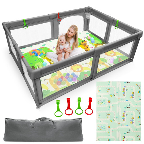 Tiikiy Baby Playpen, Large Playpen Safety Center Yards For Babies And Toddlers 79x59inch Dark Grey