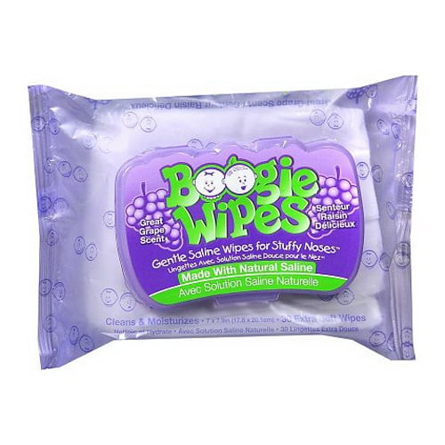 Boogie Wipes Gentle Saline Wipes For Stuffy Noses, Grape Scent - 30 Ea