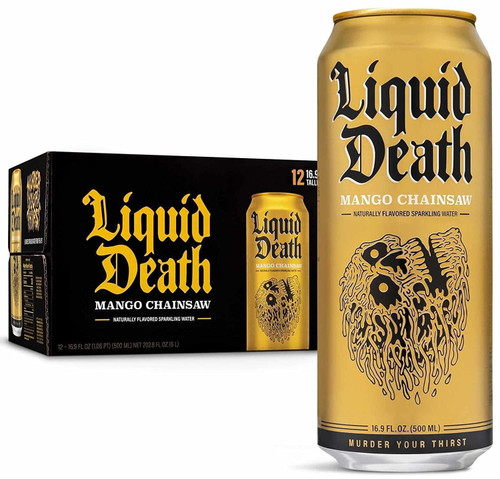 Liquid Death Sparkling Water, Mango Chainsaw 16.9 Oz. Tallboys (12-pack)