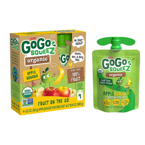 Gogo Squeez Organic Fruit On The Go Apple Banana -- 4 Pouches Pack Of 3