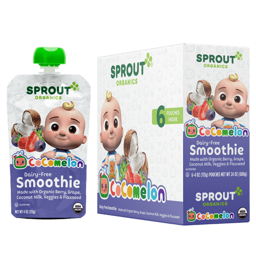Cocomelon Sprout Organic Toddler Food Pouches, Berry Grape Smoothie, 4 Oz Pouch, 6 Pack