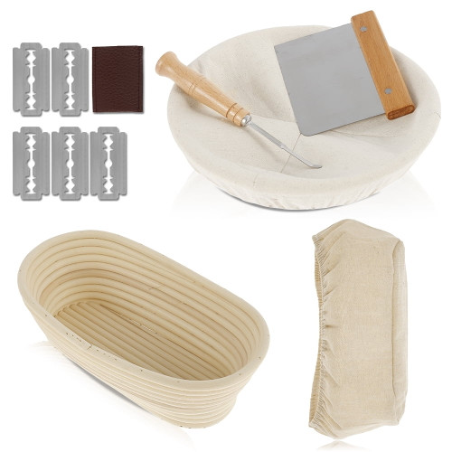 2 Pack Bread Proofing Basket Set 9.6 Inch Oval And 10 Inch Round Natural Rattan Sourdough Bread Basket Brotform Banneton With