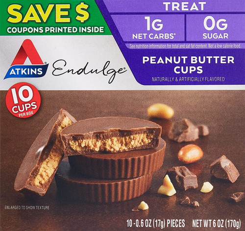 Atkins Endulge Treats, Peanut Butter Cups, 0g Sugar, 2g Net Carbs, 6-ounce, 5 Count