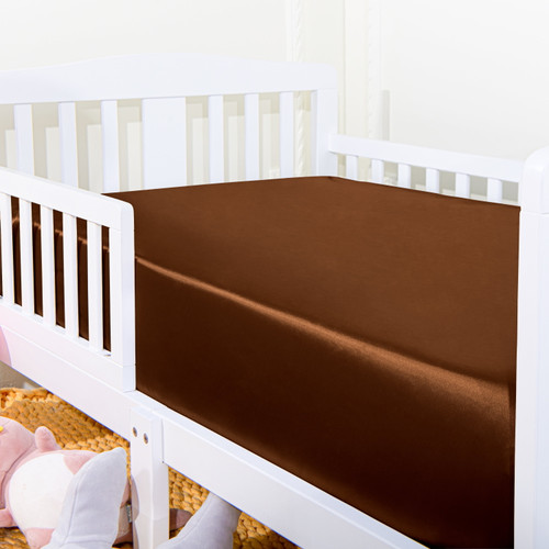 Ntbay Silk Satin Fitted Crib Sheet, Super Soft And Breathable Solid Color Toddler Sheet, 28" X 52", Brown