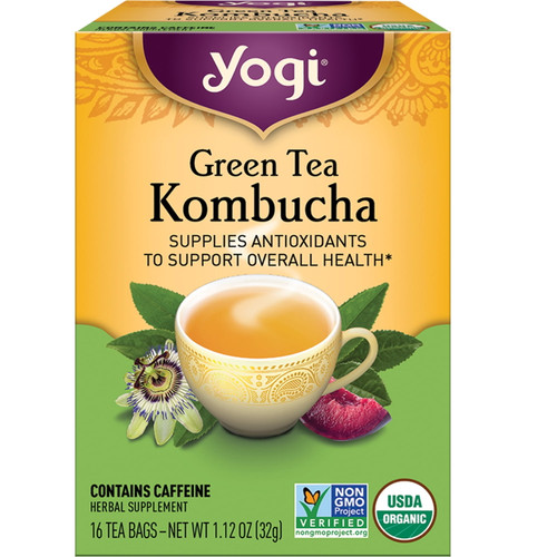 Yogi Tea Green Tea Kombucha, Contains-caffeine Green Tea, Wellness Tea Bags, 16 Count
