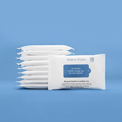 Believe Wipes – Premium Bamboo Wet Wipes, Hypoallergenic, Chemical-free, Unscented, Travel-size – 10pc X 10 Packs (100ct)