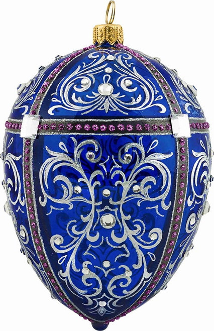 Joy To The World Cobalt Jeweled Egg