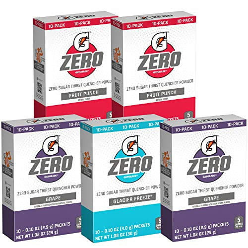 G Zero Sport Powder Drink Mix, Fruit Punch Variety Pack, 0.10oz Individual Packets (50 Pack)