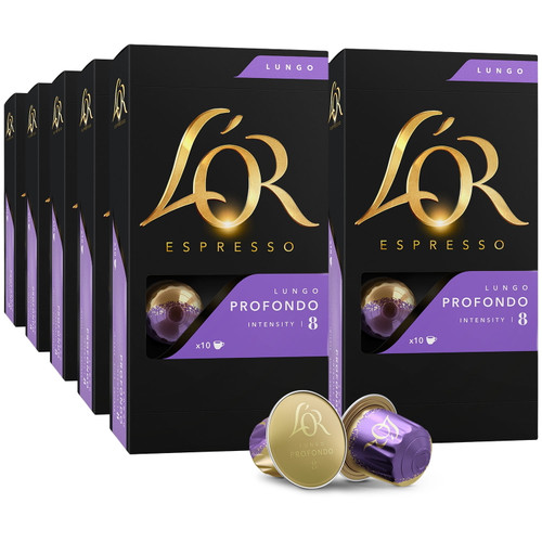 L'or Espresso Pods, 100 Capsules Profondo Lungo, Single Cup Aluminum Coffee Capsules Compatible With Nespresso Original Machine