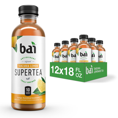 Bai Iced Tea, Tanzania Lemon, Antioxidant Infused Supertea, 18 Fluid Ounce Bottle, 12 Count