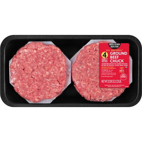 80% Lean/ 20% Fat, Ground Beef Chuck Patties, 1.33 Lbs