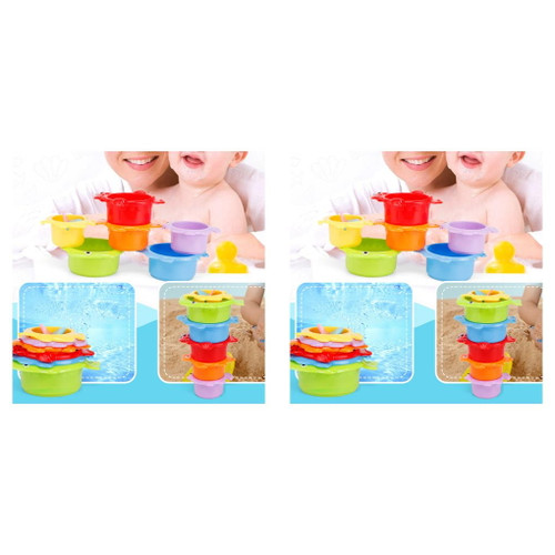 2 Set 6pcs/set Children Stacking Bath Cups Colorful Toddler Sea Animals Shape Bathtub Shower Stacked Toys