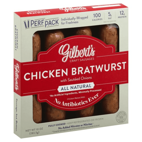 Gilberts Chicken Bratwurst With Sauteed Onions, 10oz (pack Of 10)