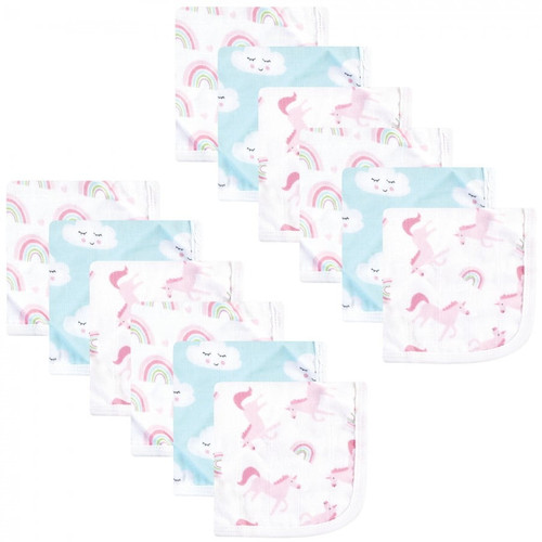 Luvable Friends Baby Girl Muslin Washcloths, Rainbow, One Size