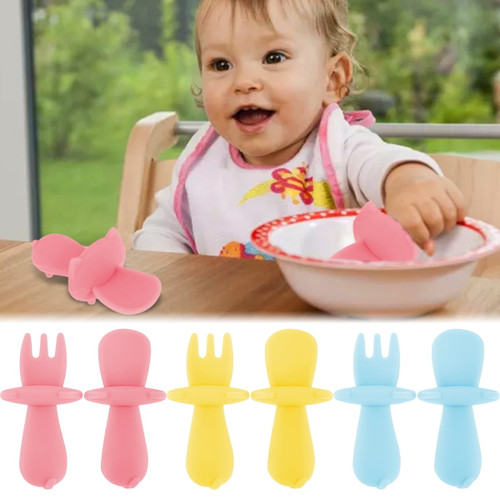 Protoiya Toddler Utensils Set Self-feeding Silicone Baby Utensils Anti-choke Bpa-free Baby Fork And Spoon Set With Protective Choke Barriers For Baby Toddler Led Weaning Ages 6 Months Up