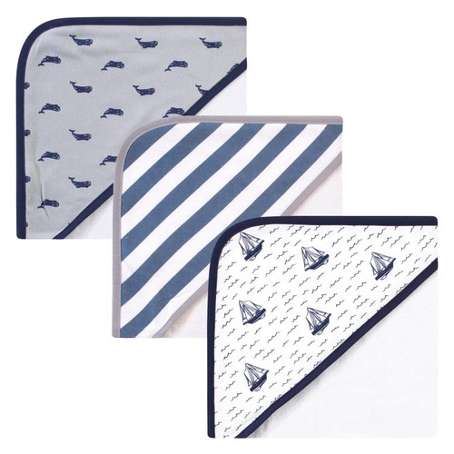 Hudson Baby Infant Boy Cotton Rich Hooded Towels, Sailboat, One Size