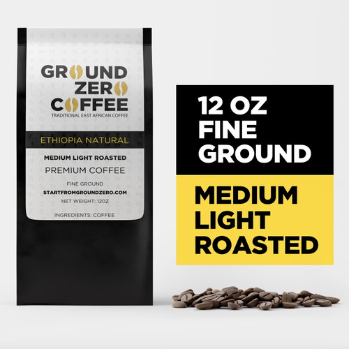 Ground Zero Coffee - Ethiopia Sidamo, Medium Light Roast, Fine Ground, 12 Ounce Bag