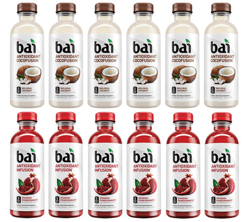 Luv-box Variety Bai Antioxidant Juices Pack, Pack Of 12, 18 Fl Oz, Cocofusion Molokai Coconut, Infusion Ipanema Pomegranate