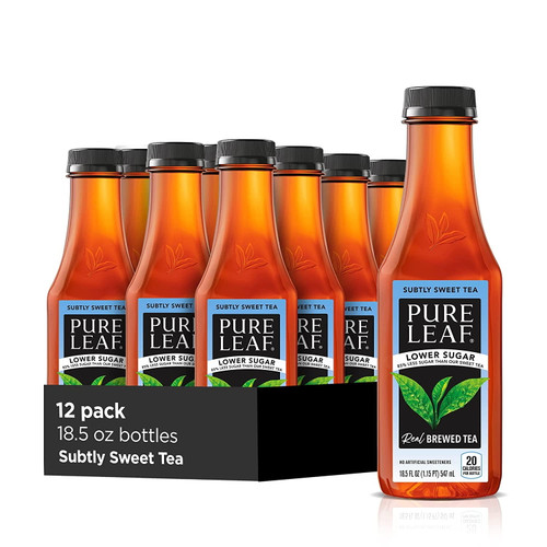 Pure Leaf Iced Tea, Subtly Sweet Tea, Lower Sugar, 18.5 Ounce Bottles (pack Of 12)