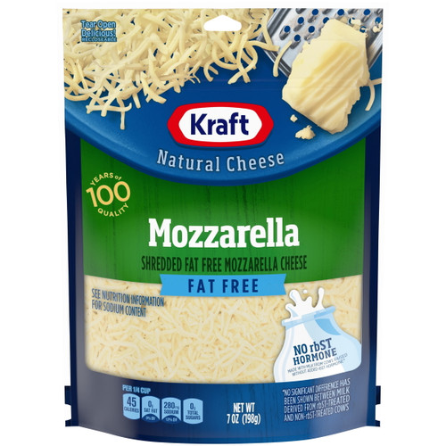 Kraft Mozzarella Fat Free Shredded Cheese, 7 Oz Bag