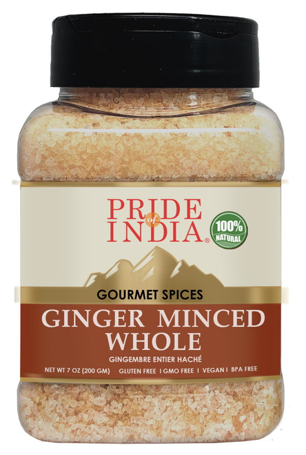 Pride Of India – Ginger Minced Whole – Gourmet Spice – Rich In Antioxidant – Potent Flavor - Great For Adding Flavor To Stir Fries & Sauces – Easy To Store – 7 Oz. Medium Dual Sifter Jar