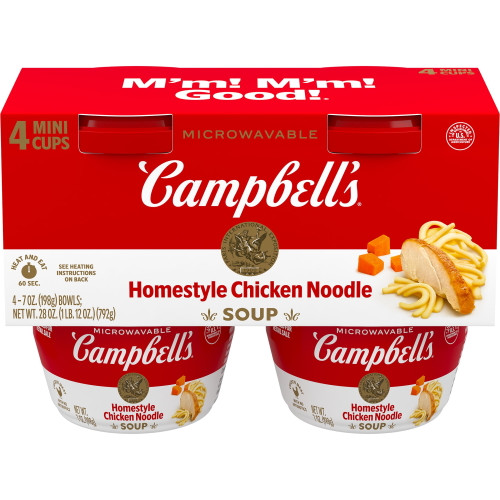 (4 Pack) Campbell's Homestyle Chicken Noodle Soup, 7 Oz Microwavable Bowl