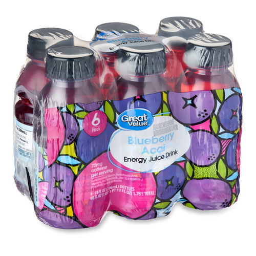 Great Value Blueberry Acai Energy Juice Drink, 10 Fl Oz, 6 Pack