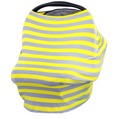 Jlika Baby Car Seat Canopy Cover And Stretchy Nursing Cover- Yellow Gray Stripe