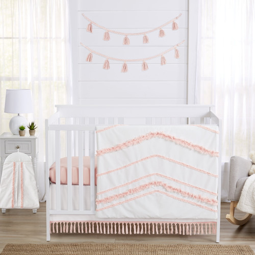 Boho Fringe White And Pink 4 Piece Crib Bedding Set By Sweet Jojo Designs