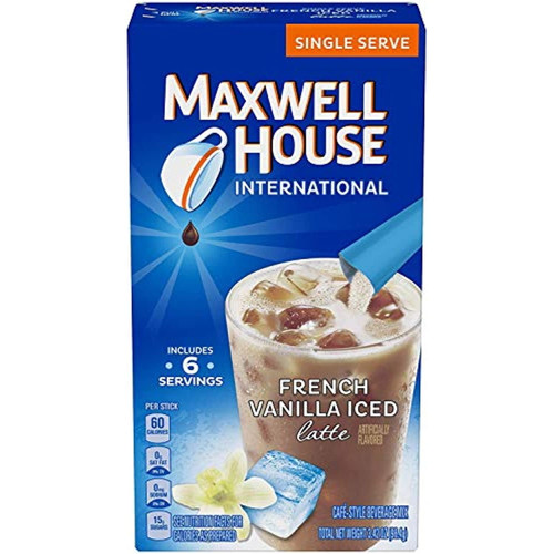 Maxwell House International French Vanilla Iced Latte Cafe-style Beverage Mix, Caffeinated, 6 - 0.57 Ounce Packets - Pack Of 16