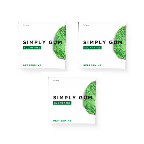 Simply Gum, Peppermint Sugar Free Gum, Non Gmo, Vegan, 15 Pcs, 3 Ct