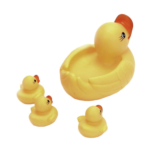 Elainilye Floating Rubber Duckies Bath Play 4 Pcs Set - Includes 1 Jumbo Mama Ducky And 3 Baby Ducks - Fun Water Tub Playing Kits
