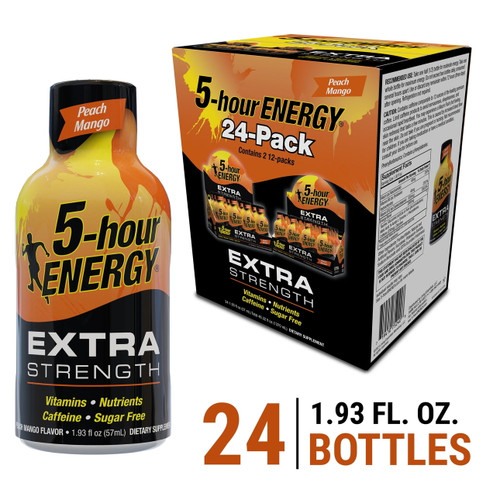 5-hour Energy® Shot, Extra Strength, Peach Mango, 1.93 Oz, 24 Count