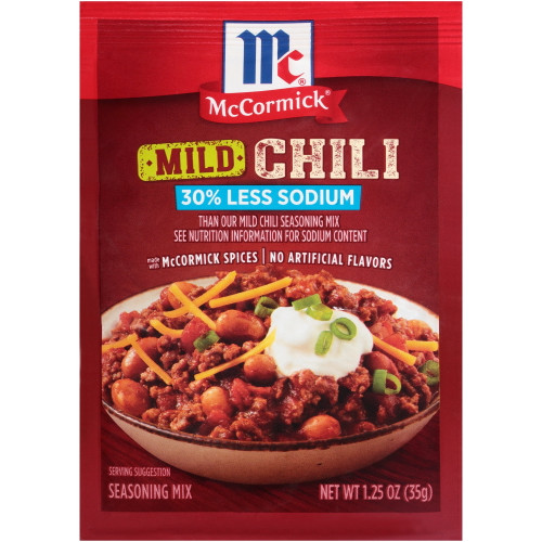 Mccormick Chili Seasoning Mix - Mild 30% Less Sodium, 1.25 Oz