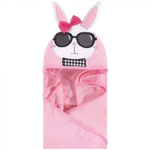 Hudson Baby Infant Girl Cotton Animal Face Hooded Towel, Chic Bunny, One Size