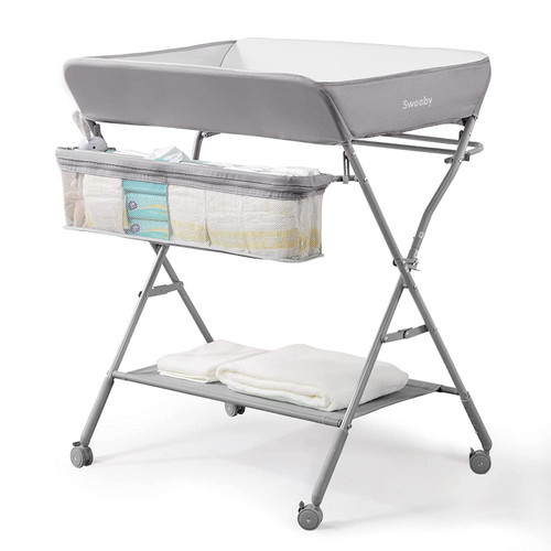 Taewon Portable Baby Changing Table, Foldable Changing Table Dresser Changing Station For Infant, Waterproof Diaper Changing Table Pad Topper, Mobile Nursery Organizer For Newborn Essentials (grey)