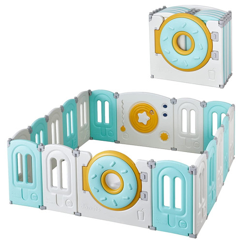 Increkid Foldable Baby Playpen 18-panel Kids Safety Activity Center Toddler Play Yard With Gate