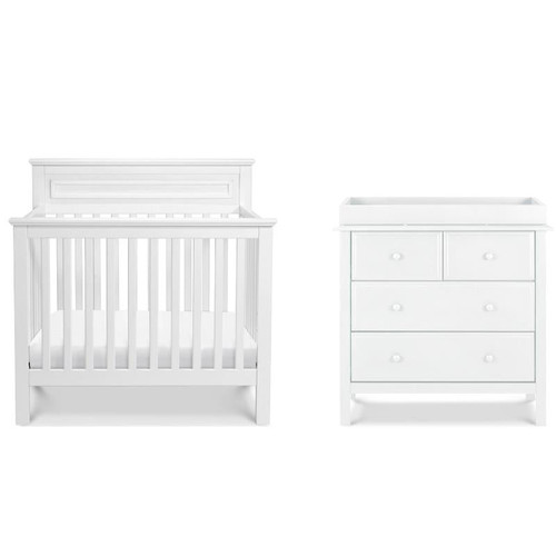 4-in-1 Convertible Mini Crib And Dresser Set With Changing Tray In Pure White