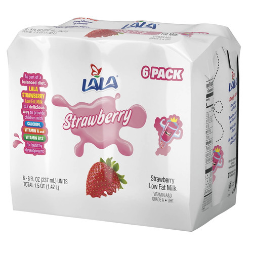 Lala 1% Low-fat Milk Uht 8oz Carton, Strawberry (6 Pack)