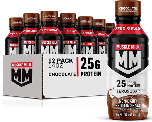 Genuine Protein Shake, Chocolate, 14 Fl Oz Bottle, 12 Pack, 25g Protein, Zero Sugar, Calcium, Vitamins A, C & D, 6g Fiber, Energizing Snack, Workout Recovery, Packaging May Vary